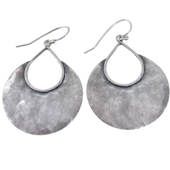 Estate Silpada Sterling Silver 925 Hammered Disc Dangle Earrings - Picture 3 of 8